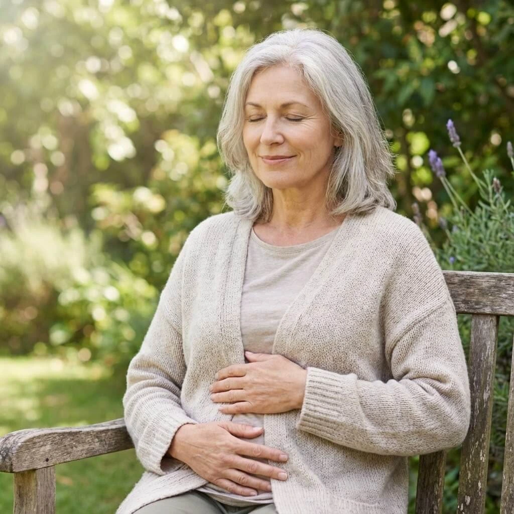 unnamed (67)(1) Femme mature pratiquant la pleine conscience pour favoriser l’équilibre hormonal et le bien-être émotionnel pendant la ménopause