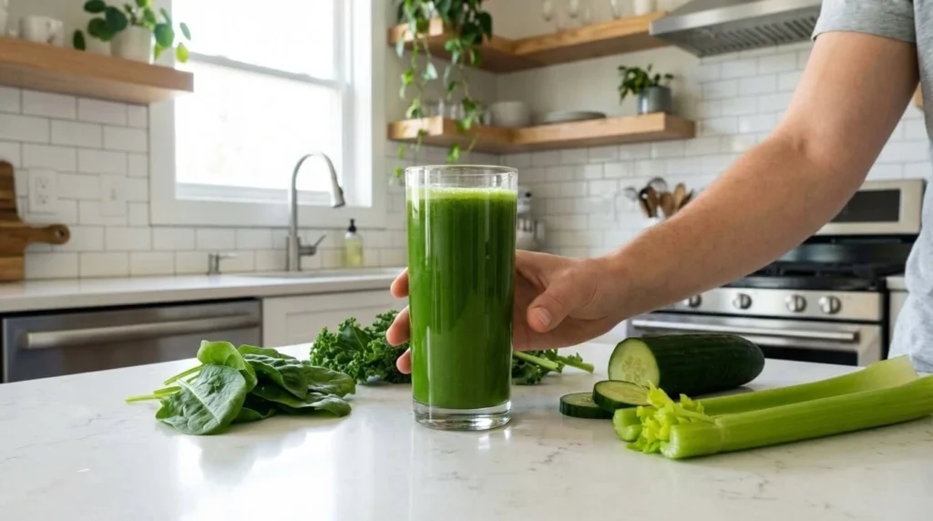 Jus vert riche en potassium et magnésium contribuant à l’équilibre de la tension artérielle