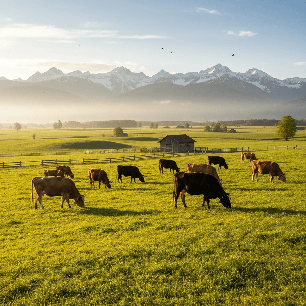 Vaches élevées en plein air selon les standards de bien-être animal Bio Suisse.
