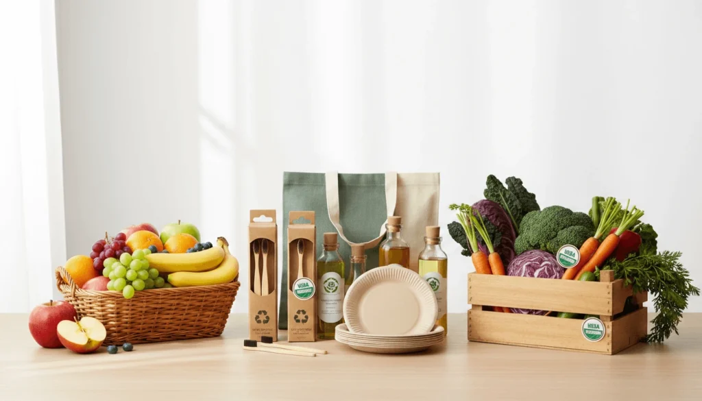 Comparaison visuelle entre produits naturels, écologiques et biologiques.