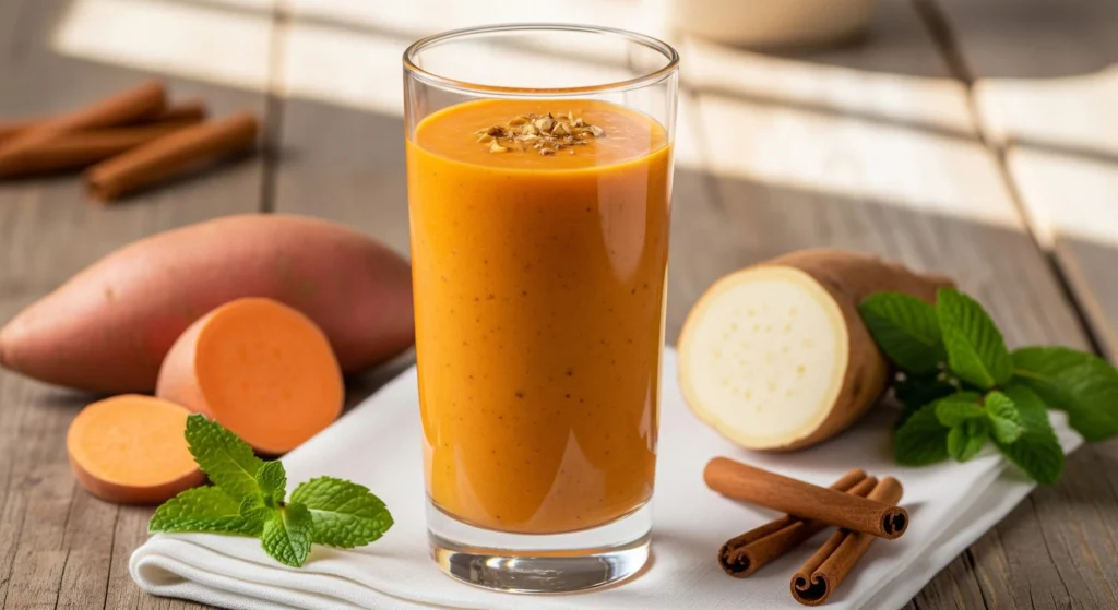 Smoothie nutritif à la patate douce et yacon, riche en vitamines et antioxydants